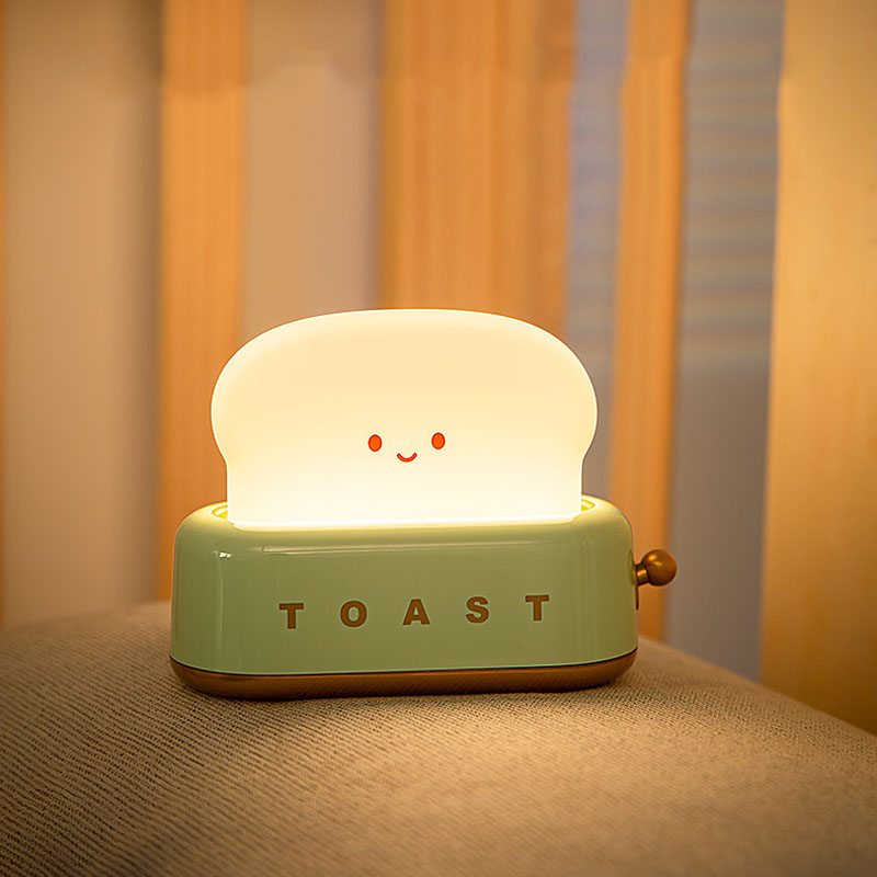 3aQcCute Toast Night Light USB Rechargeble with Smile Face Toast Bread Lamp for Bedroom Bedside Living