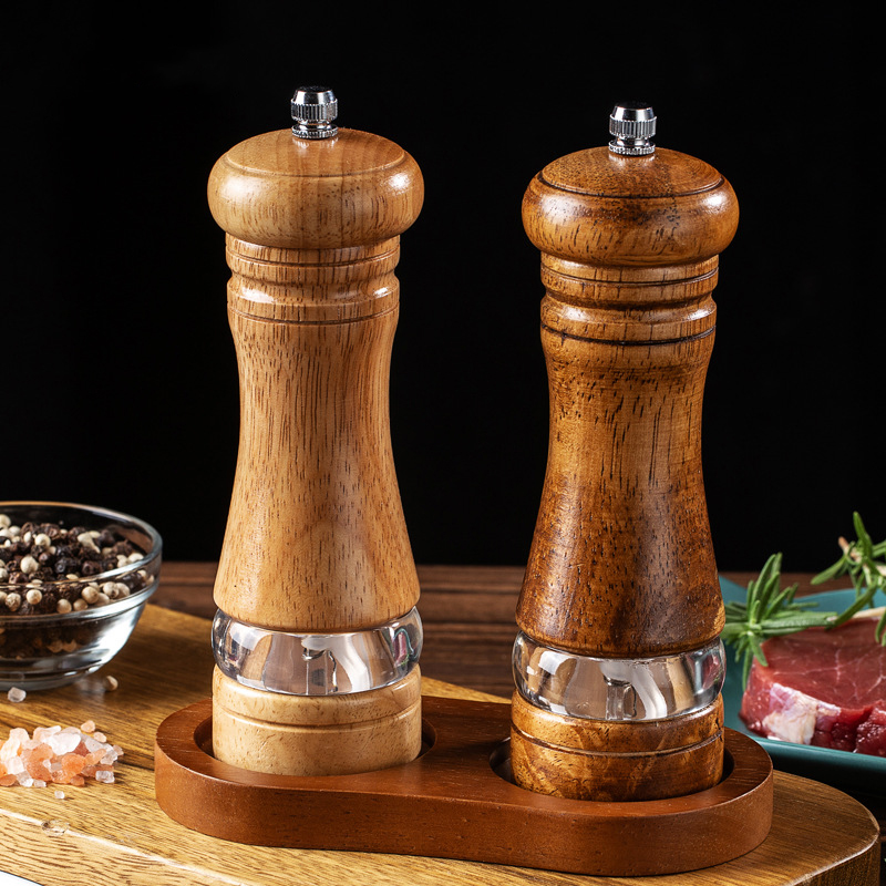 Di086 inch Manual Pepper Grinder Rubber Wood Acrylic Ceramic Core Freshly Ground Pepper Seasoning Grinding Bottle