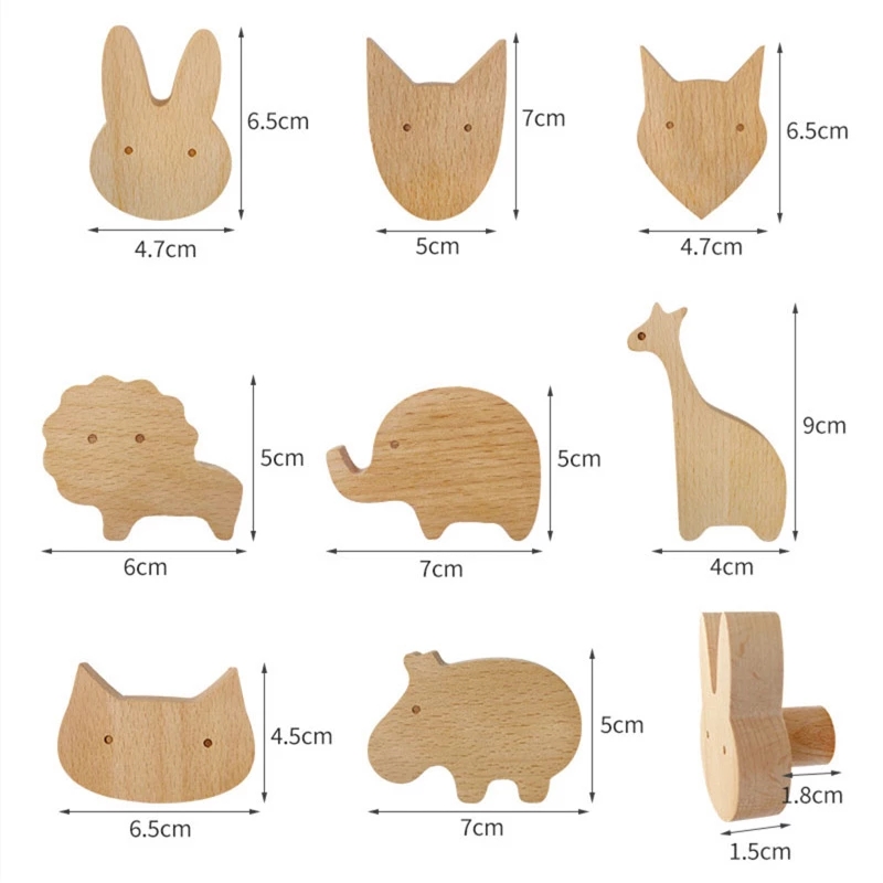 Guza1pcs wooden hooks cute room decor animal hook wall keychain coat hook home decoration solid wood