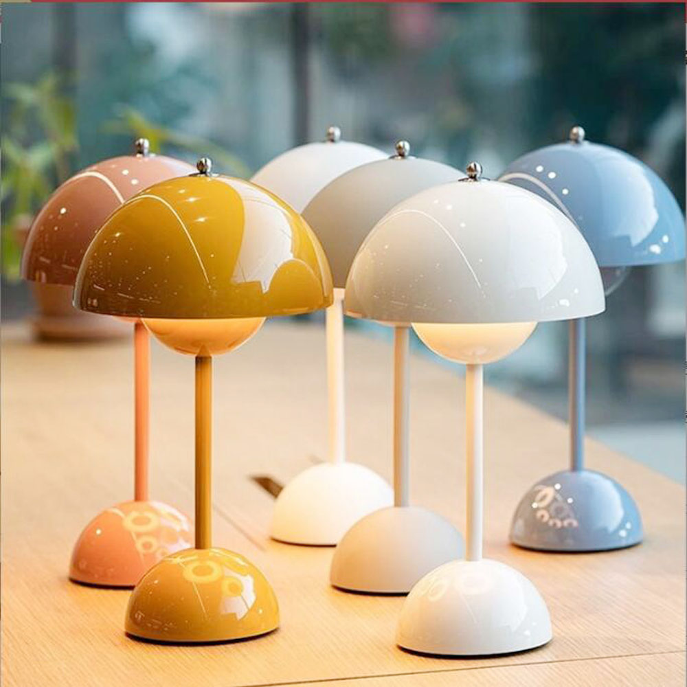 Qu4YMushroom Flower Bud Rechargeable LED Table Lamps Desk Night for Bedroom Dining Touch Night Light Simple